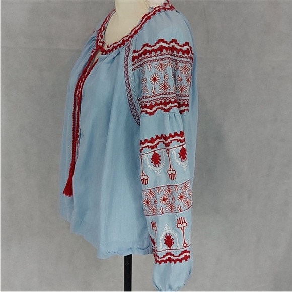 ZARA Bohemian Red and Blue Embroidered Women's Top - Picture 4 of 8